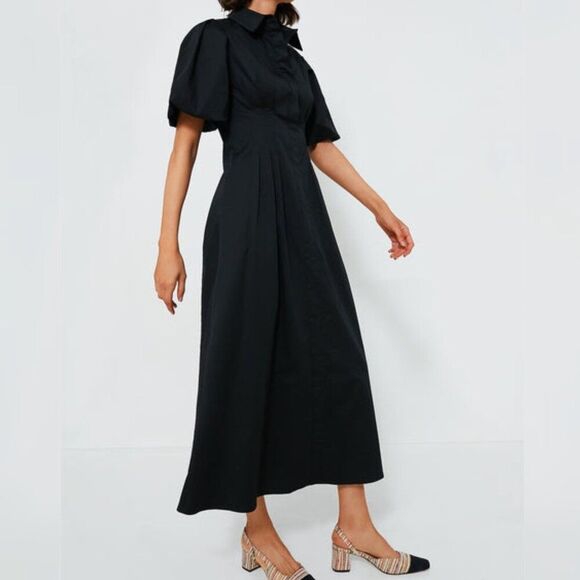 TUCKERNUCK- S -  Black Delaney Puff Sleeve Fit & Flare Pleated Maxi Dress $228 - Picture 2 of 8